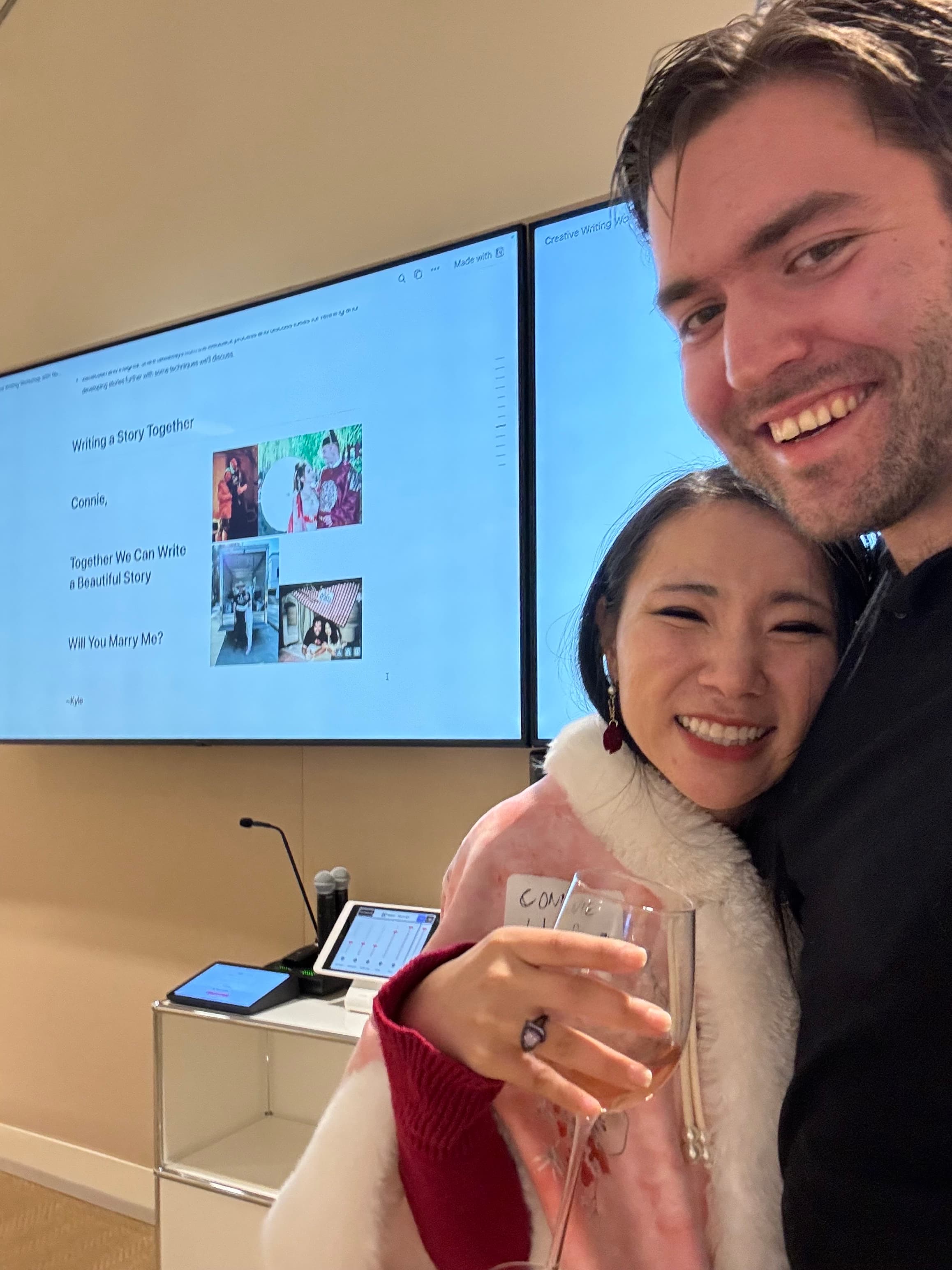 The blissed-out couple right after the proposal at Notion HQ.