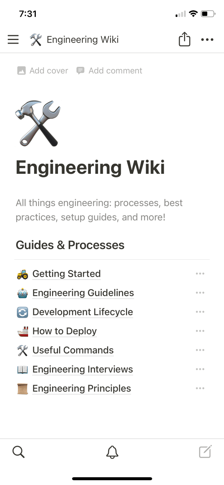 一張 Notion 行動應用程式的螢幕截圖