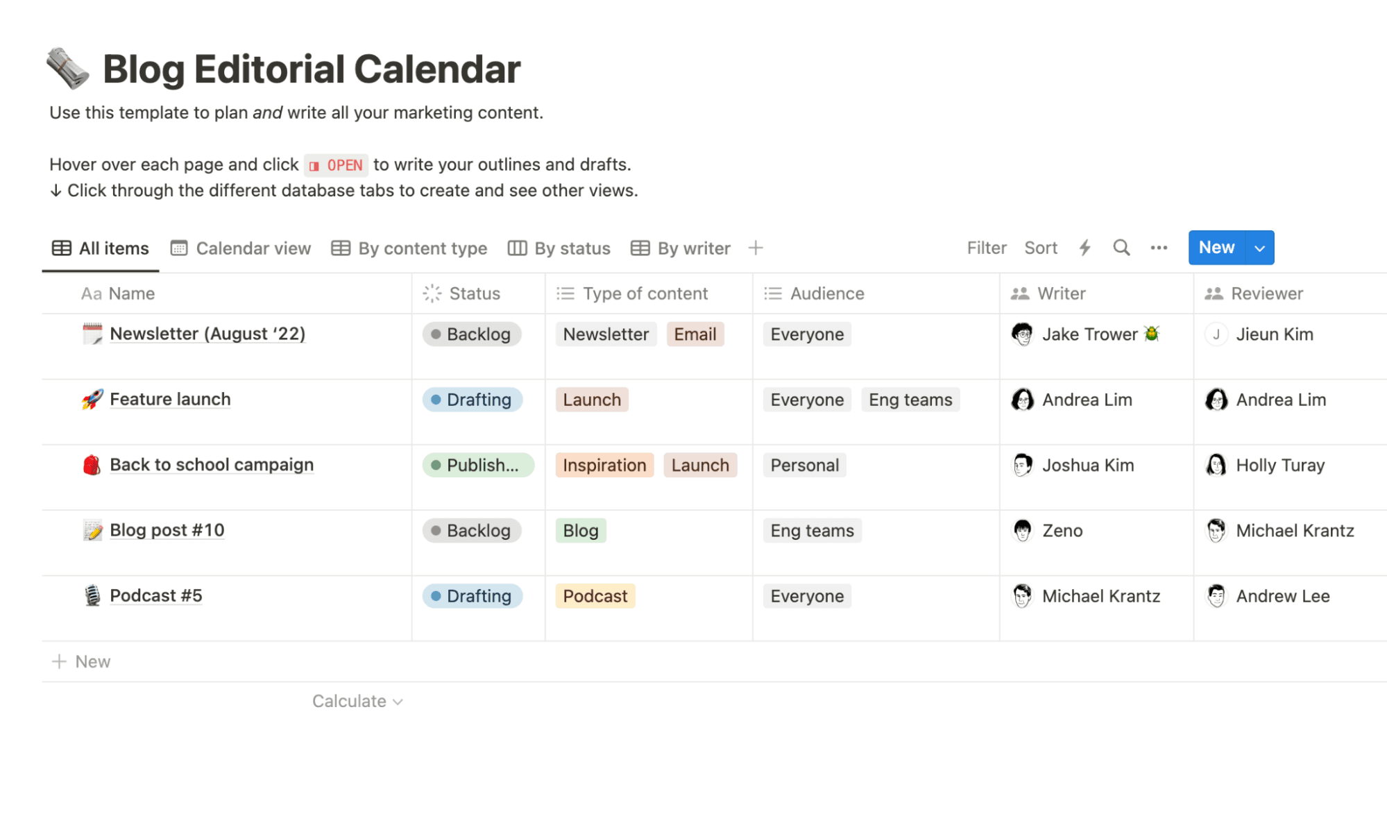 Blog Editorial Calendar