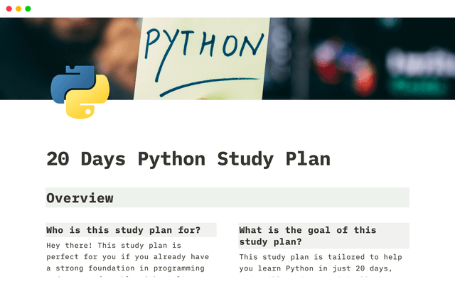 20 Day Python Study Plan